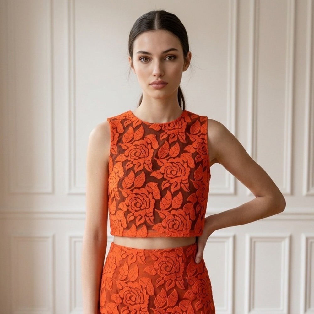 NICOLE MILLER ARTELIER FLOWER ORGANZA LACE Crop TOP Size S